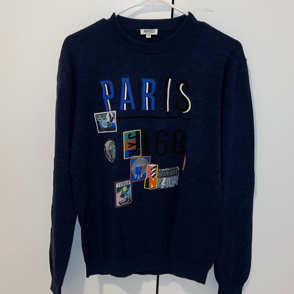 Mens Kenzo Sweater With Embroidery & State Patches Across / Size: M / Color:Navy